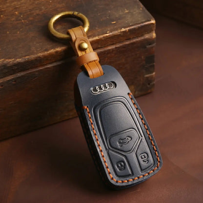Audi Hand-Crafted Leather Key Fob Cover – Geometric 3-Button Smart Fob