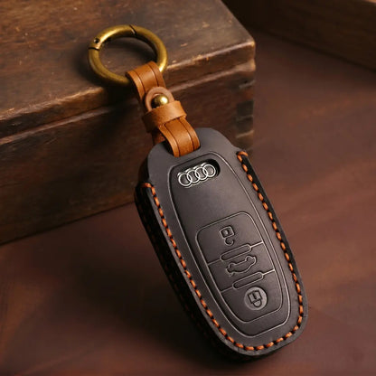 Audi Hand-Crafted Leather Key Fob Cover – Oval 3-Button Smart Fob