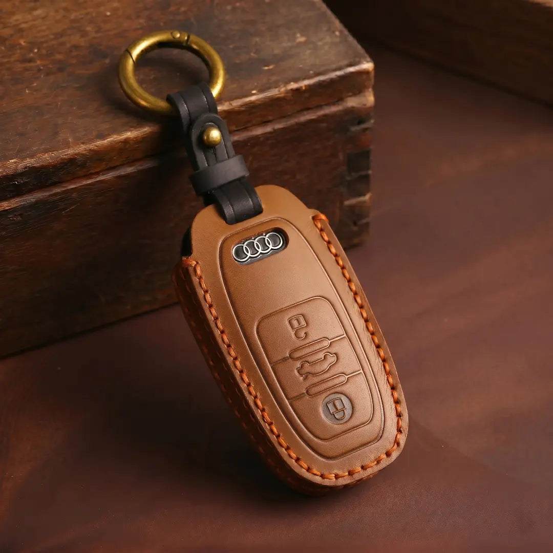 Audi Hand-Crafted Leather Key Fob Cover – Oval 3-Button Smart Fob