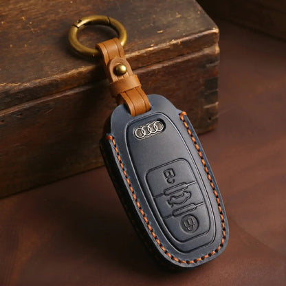 Audi Hand-Crafted Leather Key Fob Cover – Oval 3-Button Smart Fob