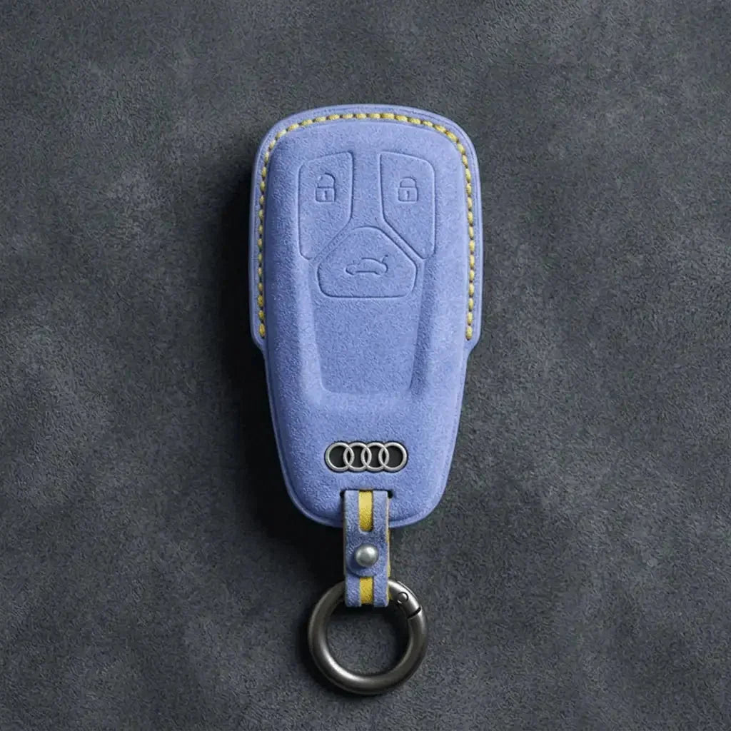 Audi Hand-Stitched Alcantara Key Fob Cover - Geometric 3-Button Smart Fob