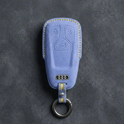Audi Hand-Stitched Alcantara Key Fob Cover - Geometric 3-Button Smart Fob