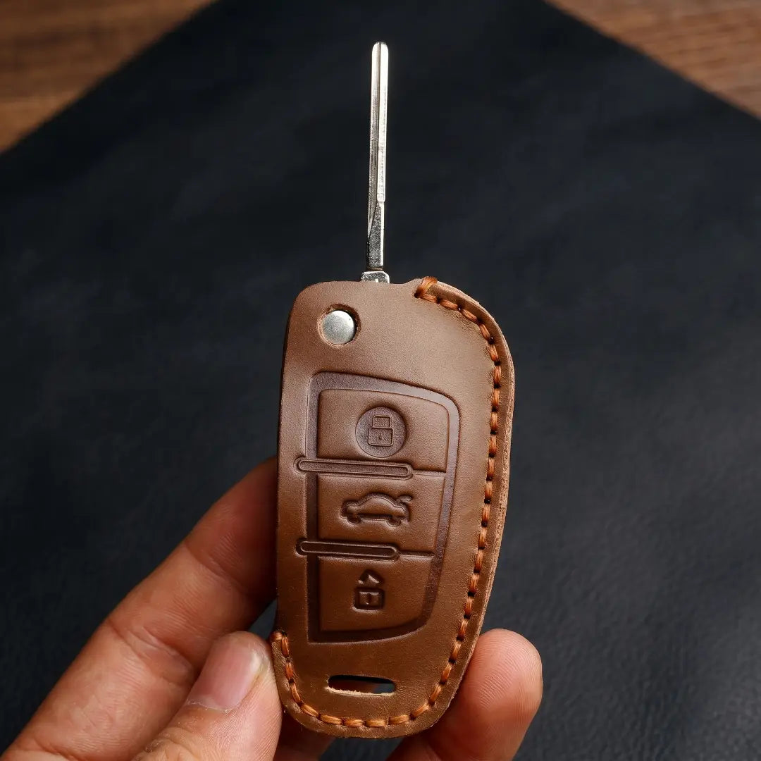 Audi Hand-Crafted Leather Key Fob Cover – Folding 3-Button Key