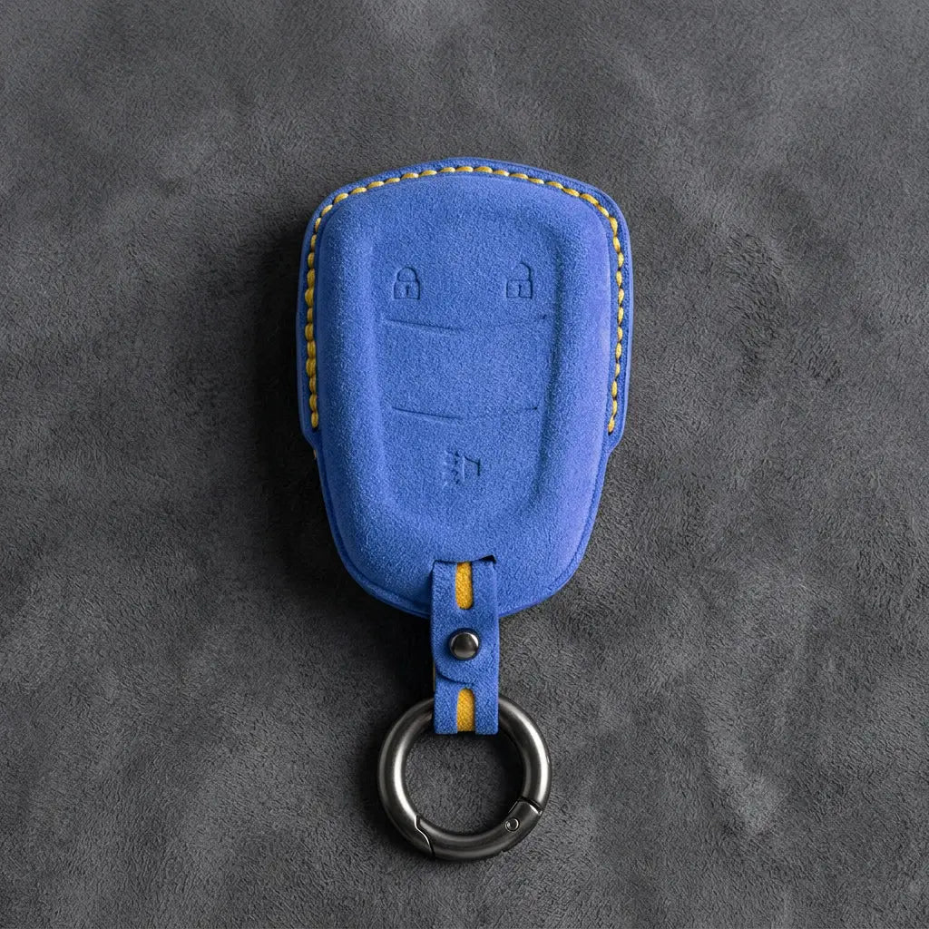 Cadillac Hand-Stitched Alcantara Key Fob Cover – Crest Shield 3-Button