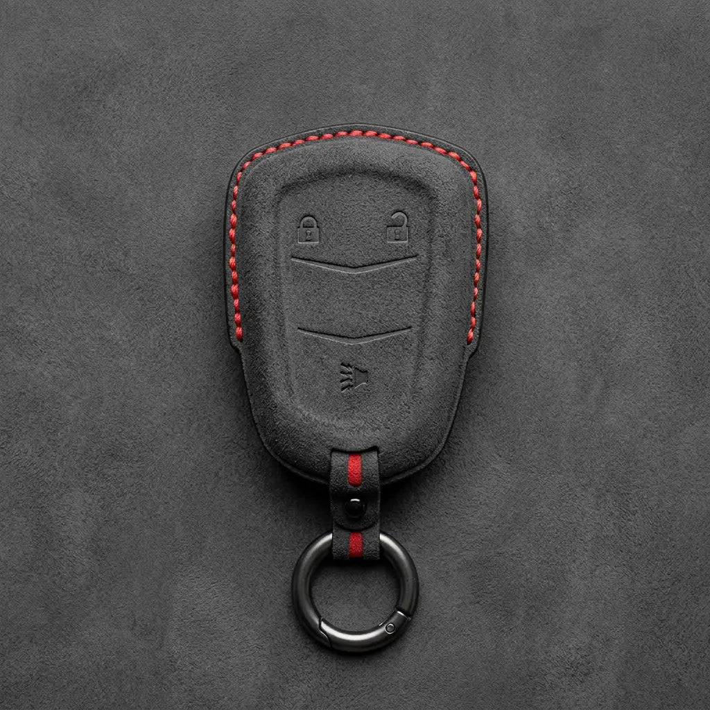 Cadillac Hand-Stitched Alcantara Key Fob Cover – Crest Shield 3-Button