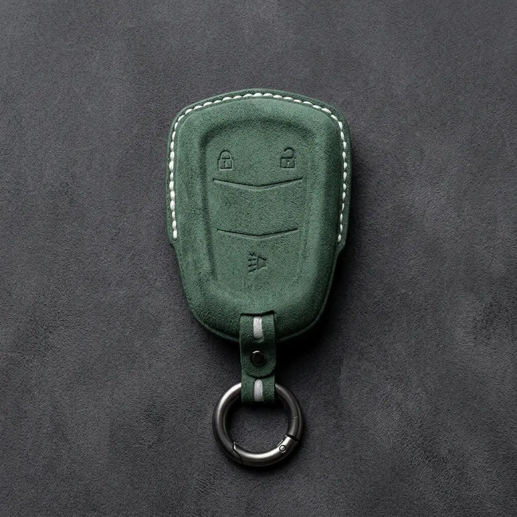Cadillac Hand-Stitched Alcantara Key Fob Cover – Crest Shield 3-Button