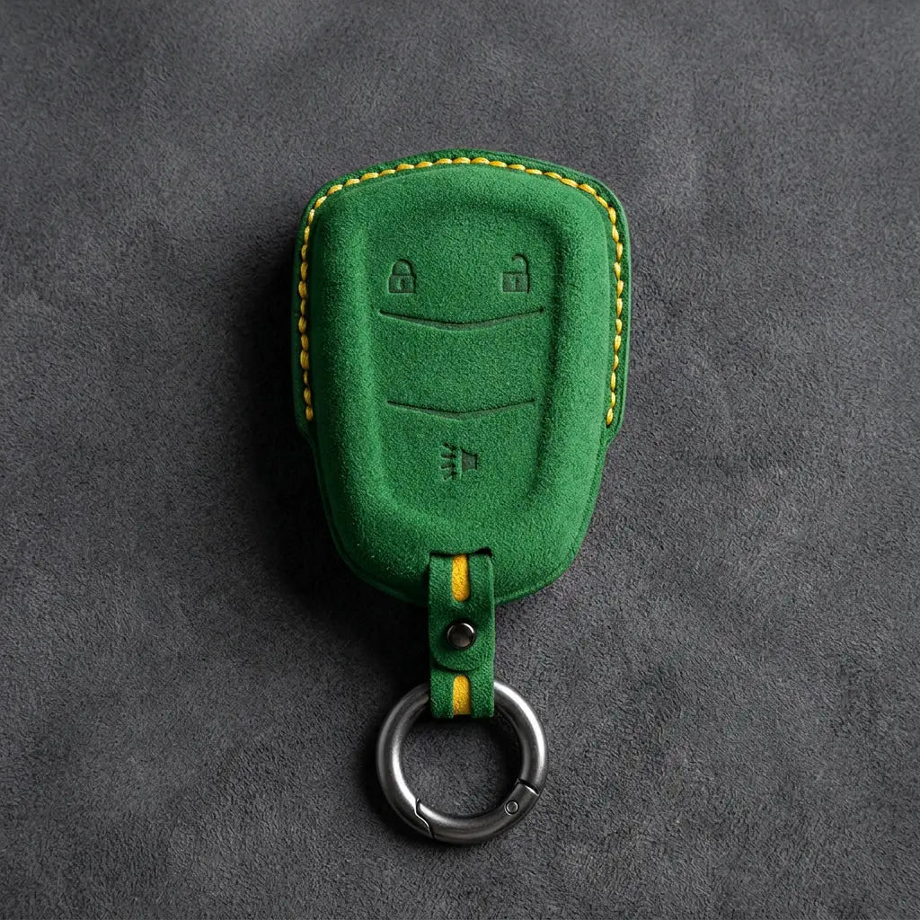 Cadillac Hand-Stitched Alcantara Key Fob Cover – Crest Shield 3-Button