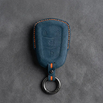 Cadillac Hand-Stitched Alcantara Key Fob Cover – Crest Shield 4-Button