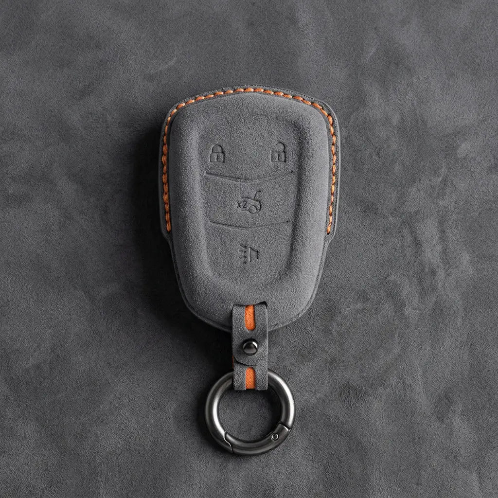 Cadillac Hand-Stitched Alcantara Key Fob Cover – Crest Shield 4-Button