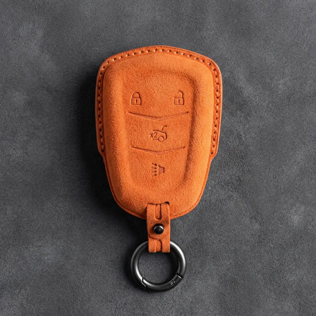 Cadillac Hand-Stitched Alcantara Key Fob Cover – Crest Shield 4-Button