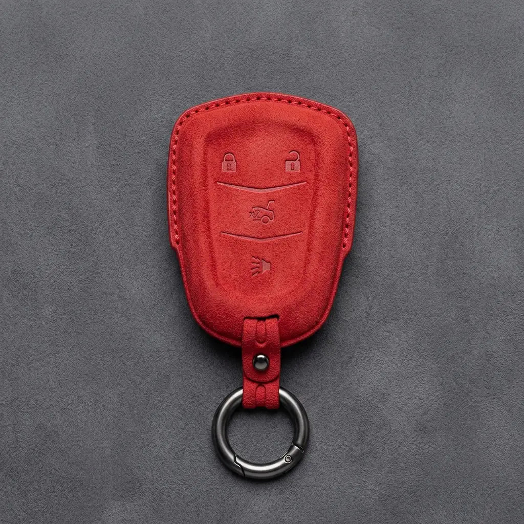 Cadillac Hand-Stitched Alcantara Key Fob Cover – Crest Shield 4-Button