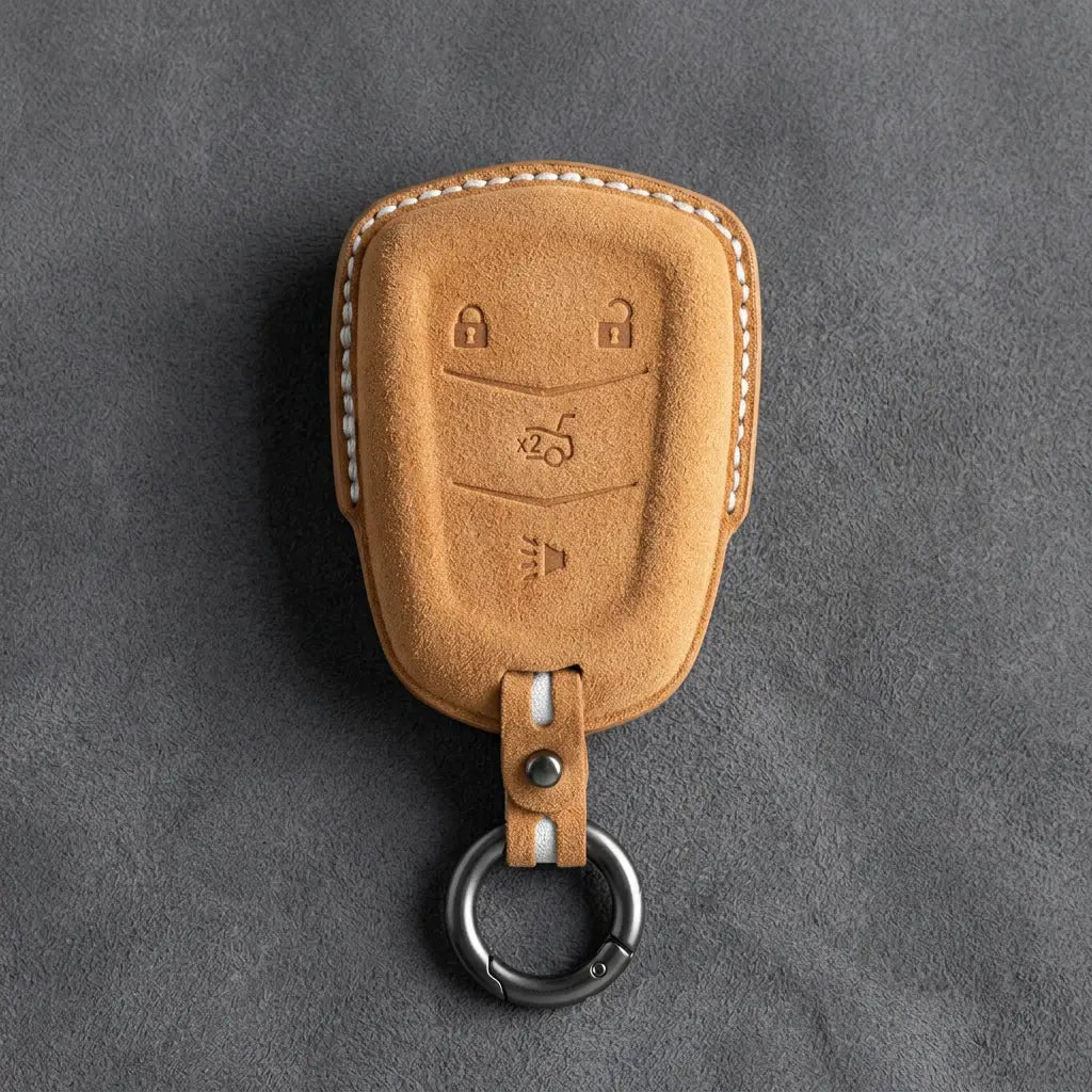 Cadillac Hand-Stitched Alcantara Key Fob Cover – Crest Shield 4-Button