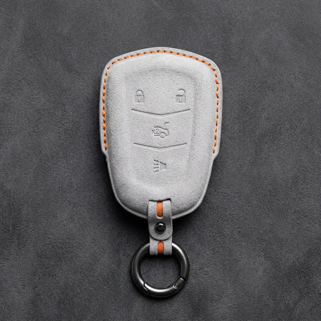 Cadillac Hand-Stitched Alcantara Key Fob Cover – Crest Shield 4-Button