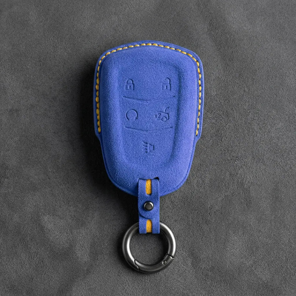 Cadillac Hand-Stitched Alcantara Key Fob Cover – Crest Shield 5-Button