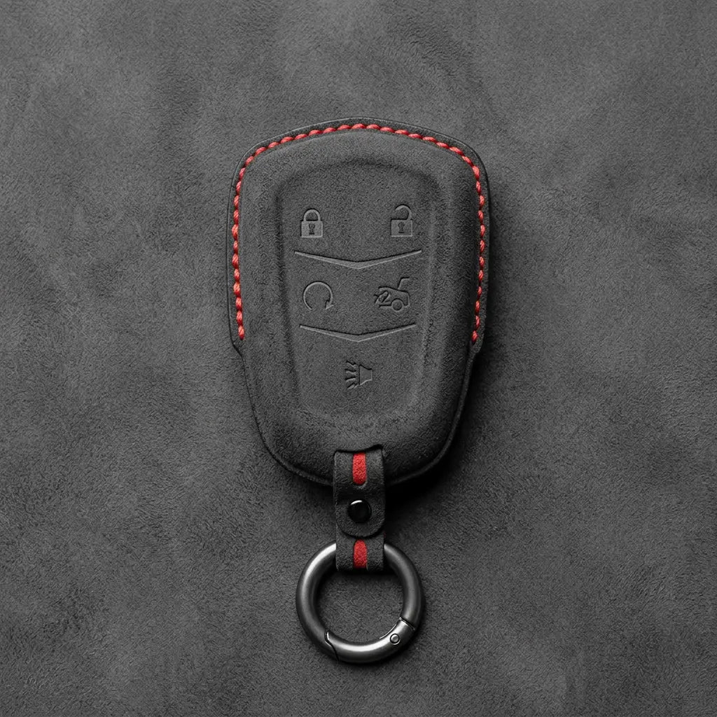 Cadillac Hand-Stitched Alcantara Key Fob Cover – Crest Shield 5-Button