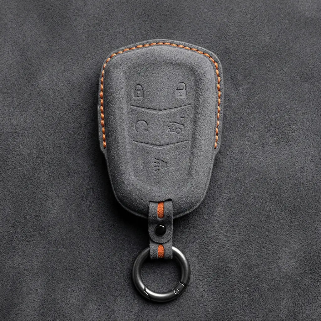 Cadillac Hand-Stitched Alcantara Key Fob Cover – Crest Shield 5-Button