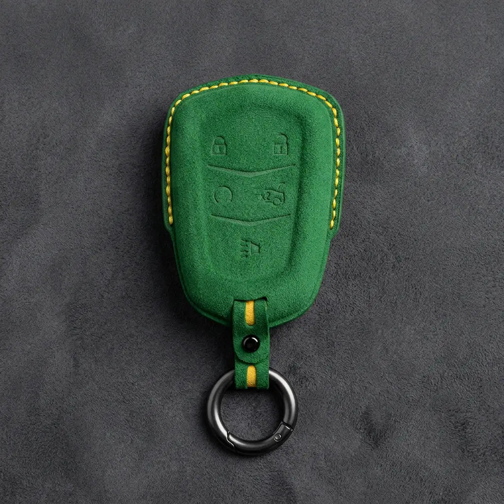 Cadillac Hand-Stitched Alcantara Key Fob Cover – Crest Shield 5-Button