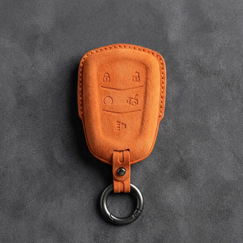Cadillac Hand-Stitched Alcantara Key Fob Cover – Crest Shield 5-Button
