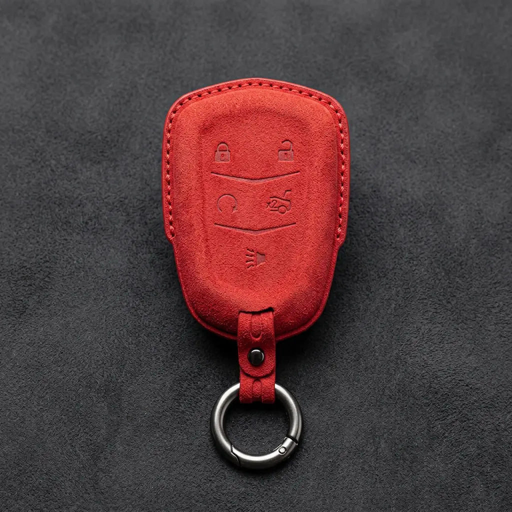 Cadillac Hand-Stitched Alcantara Key Fob Cover – Crest Shield 5-Button