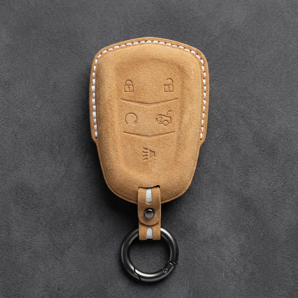 Cadillac Hand-Stitched Alcantara Key Fob Cover – Crest Shield 5-Button