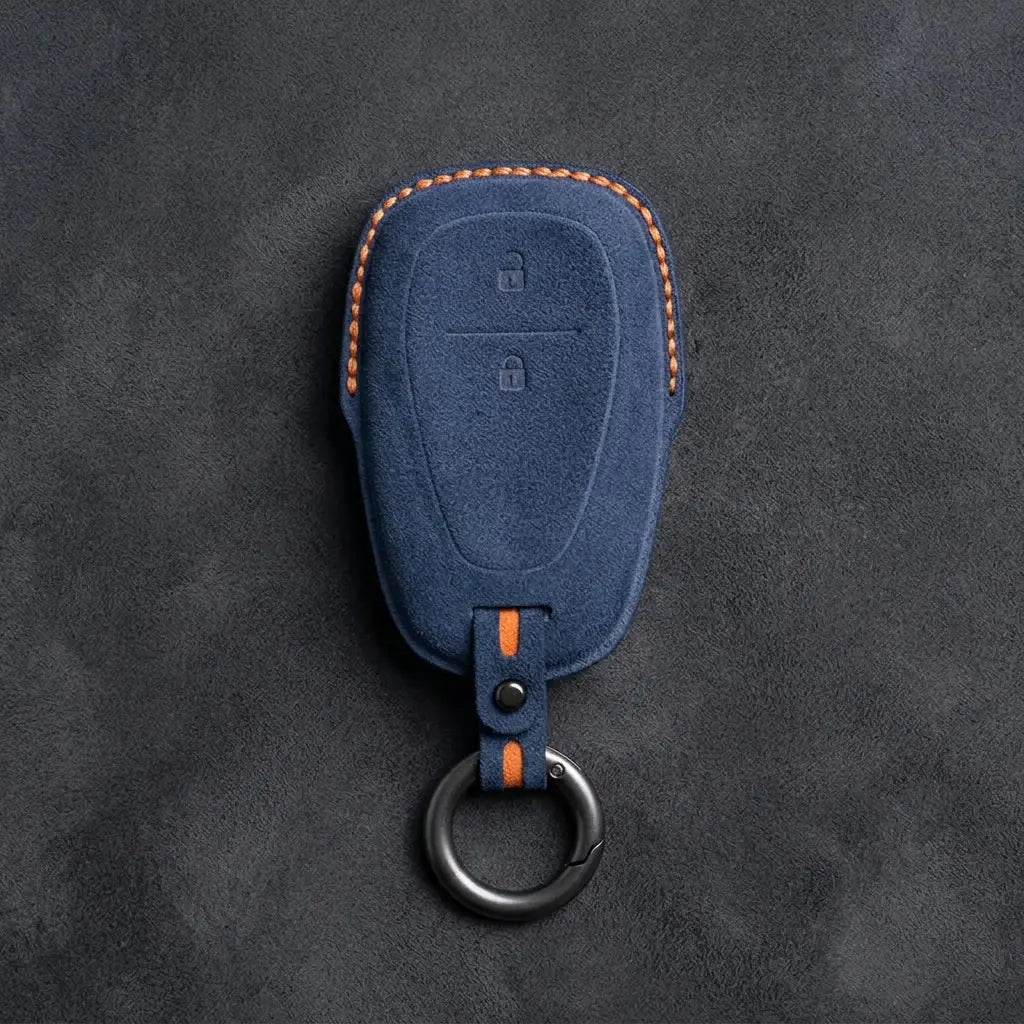 Chevrolet Hand-Stitched Alcantara Key Fob Cover – Chrome Shield 2-Button