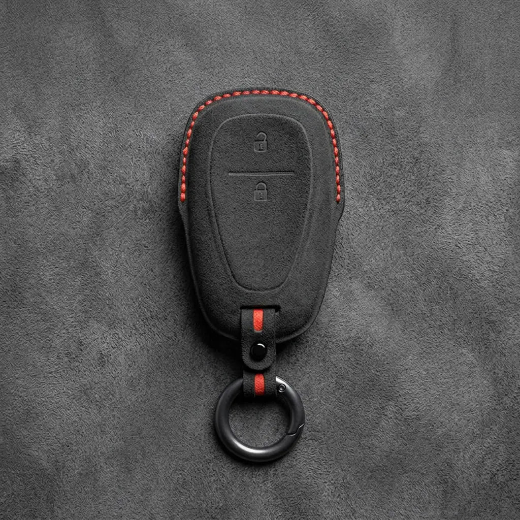 Chevrolet Hand-Stitched Alcantara Key Fob Cover – Chrome Shield 2-Button