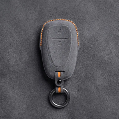 Chevrolet Hand-Stitched Alcantara Key Fob Cover – Chrome Shield 2-Button