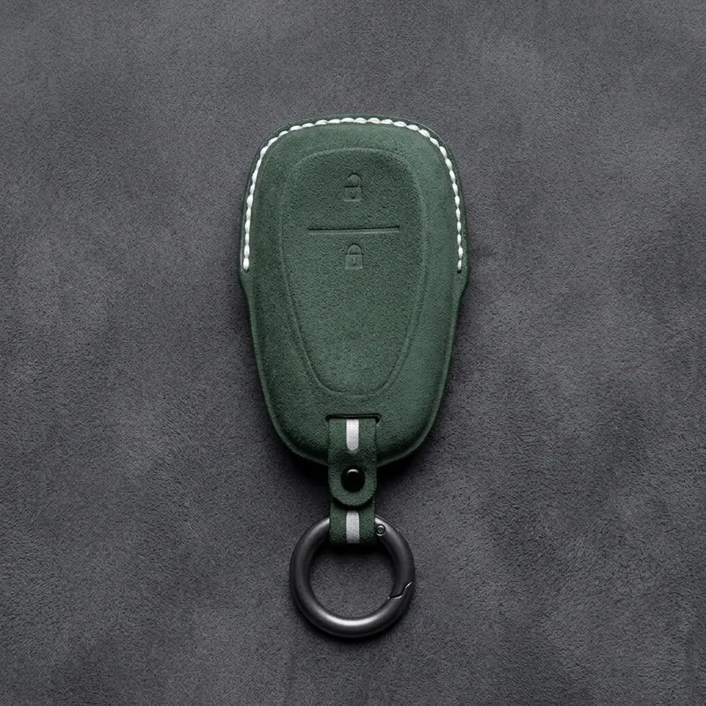 Chevrolet Hand-Stitched Alcantara Key Fob Cover – Chrome Shield 2-Button
