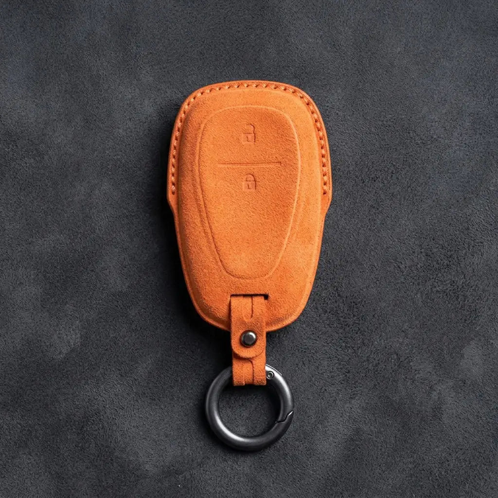 Chevrolet Hand-Stitched Alcantara Key Fob Cover – Chrome Shield 2-Button