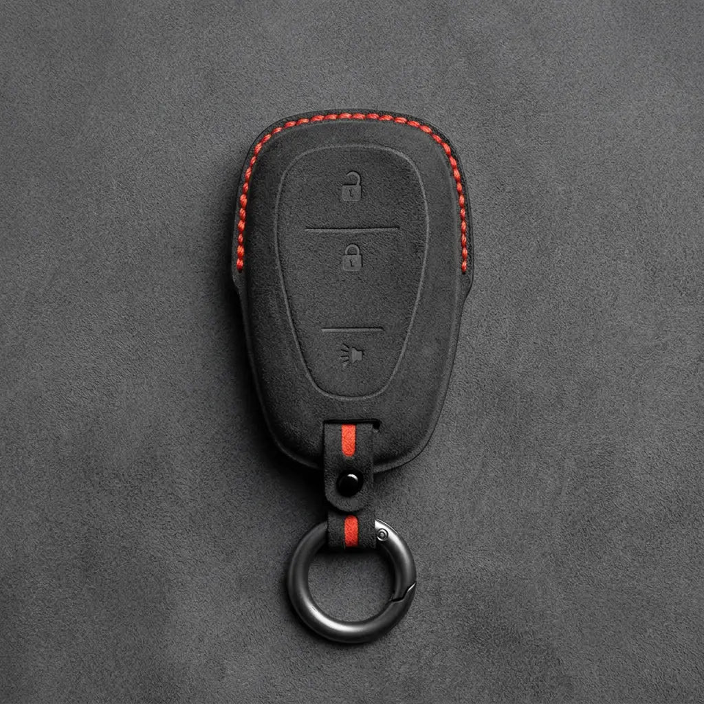 Chevrolet Hand-Stitched Alcantara Key Fob Cover – Chrome Shield 3-Button