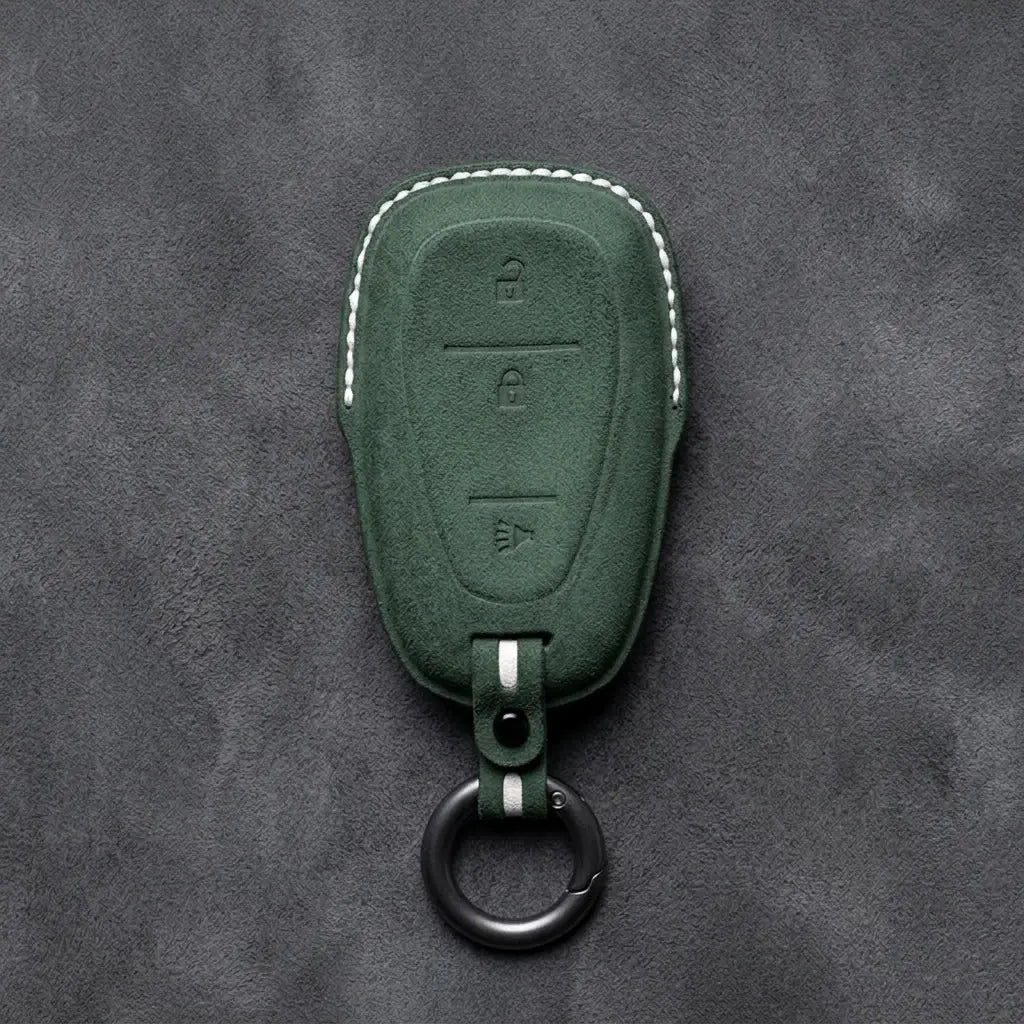 Chevrolet Hand-Stitched Alcantara Key Fob Cover – Chrome Shield 3-Button