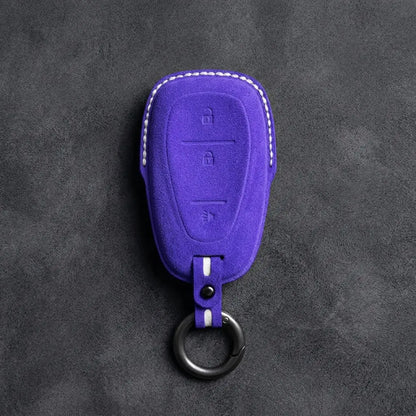Chevrolet Hand-Stitched Alcantara Key Fob Cover – Chrome Shield 3-Button