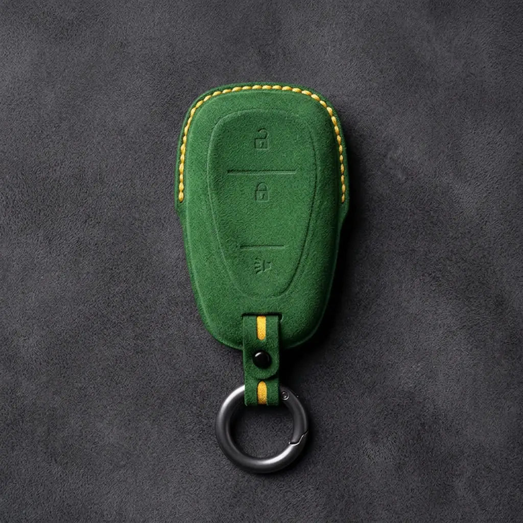 Chevrolet Hand-Stitched Alcantara Key Fob Cover – Chrome Shield 3-Button