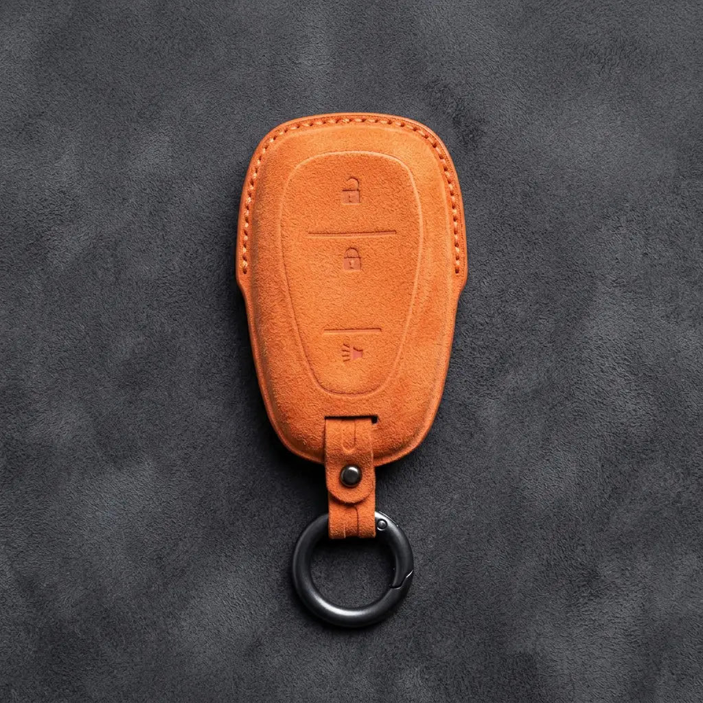 Chevrolet Hand-Stitched Alcantara Key Fob Cover – Chrome Shield 3-Button