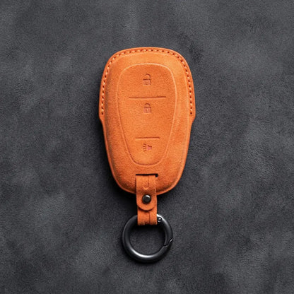 Chevrolet Hand-Stitched Alcantara Key Fob Cover – Chrome Shield 3-Button