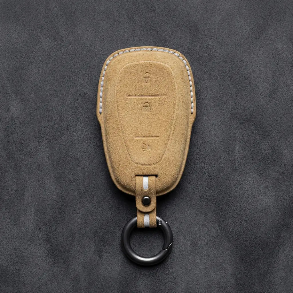 Chevrolet Hand-Stitched Alcantara Key Fob Cover – Chrome Shield 3-Button