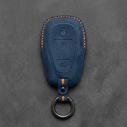 Chevrolet Hand-Stitched Alcantara Key Fob Cover – Chrome Shield 3-Button Tailgate