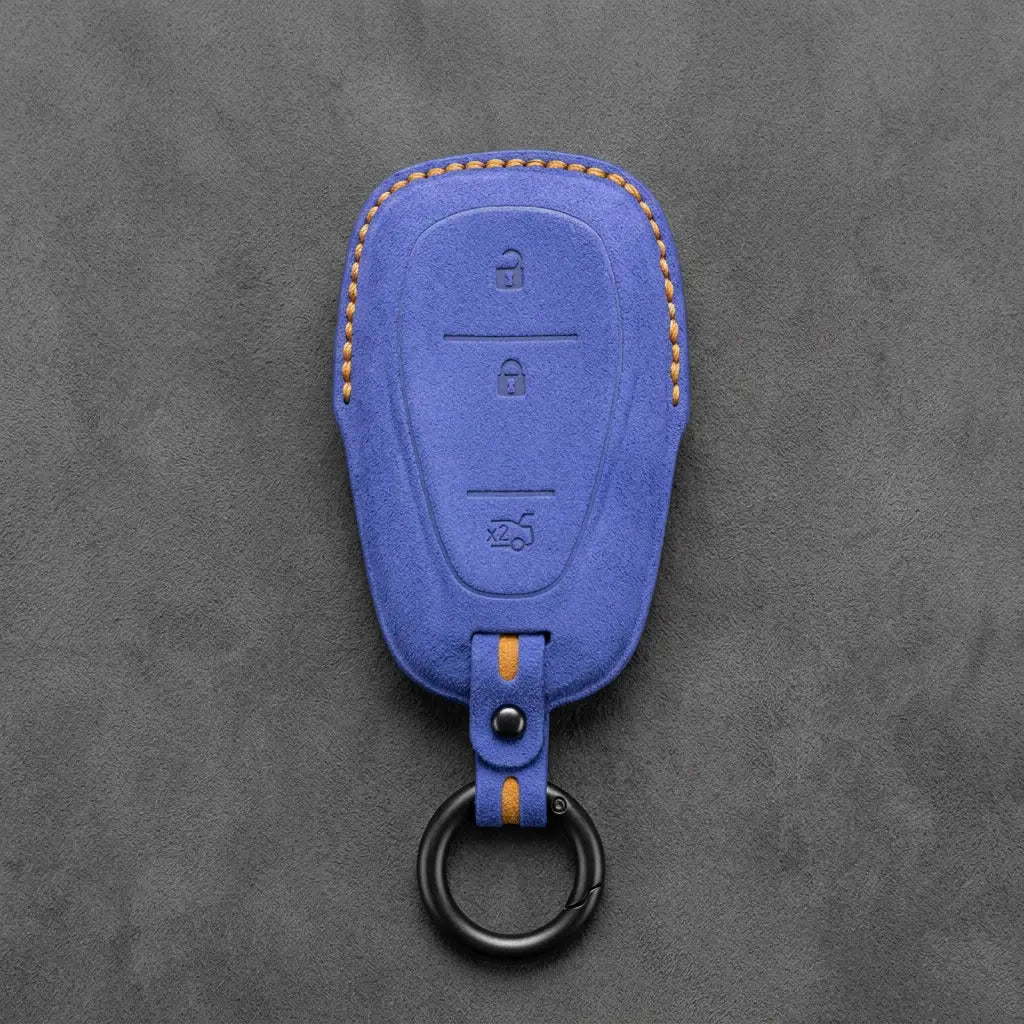 Chevrolet Hand-Stitched Alcantara Key Fob Cover – Chrome Shield 3-Button Tailgate