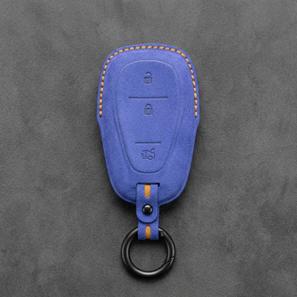 Chevrolet Hand-Stitched Alcantara Key Fob Cover – Chrome Shield 3-Button Tailgate
