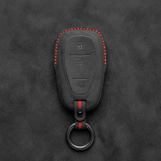 Chevrolet Hand-Stitched Alcantara Key Fob Cover – Chrome Shield 3-Button Tailgate