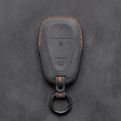 Chevrolet Hand-Stitched Alcantara Key Fob Cover – Chrome Shield 3-Button Tailgate