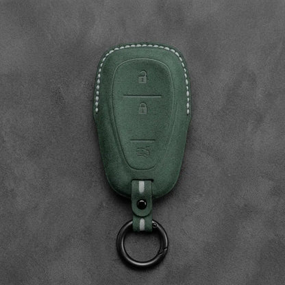 Chevrolet Hand-Stitched Alcantara Key Fob Cover – Chrome Shield 3-Button Tailgate