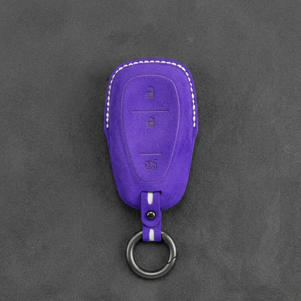 Chevrolet Hand-Stitched Alcantara Key Fob Cover – Chrome Shield 3-Button Tailgate