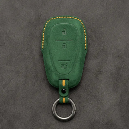 Chevrolet Hand-Stitched Alcantara Key Fob Cover – Chrome Shield 3-Button Tailgate
