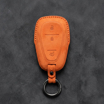 Chevrolet Hand-Stitched Alcantara Key Fob Cover – Chrome Shield 3-Button Tailgate