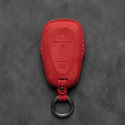 Chevrolet Hand-Stitched Alcantara Key Fob Cover – Chrome Shield 3-Button Tailgate