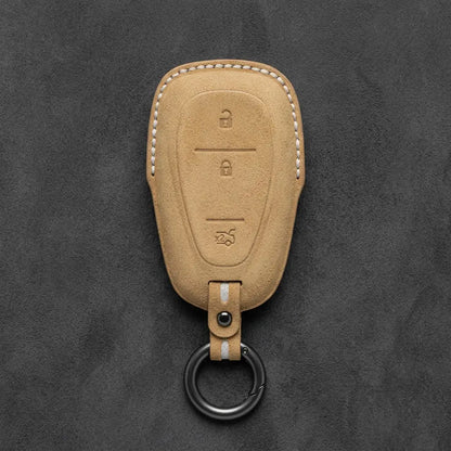 Chevrolet Hand-Stitched Alcantara Key Fob Cover – Chrome Shield 3-Button Tailgate