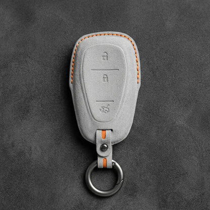 Chevrolet Hand-Stitched Alcantara Key Fob Cover – Chrome Shield 3-Button Tailgate