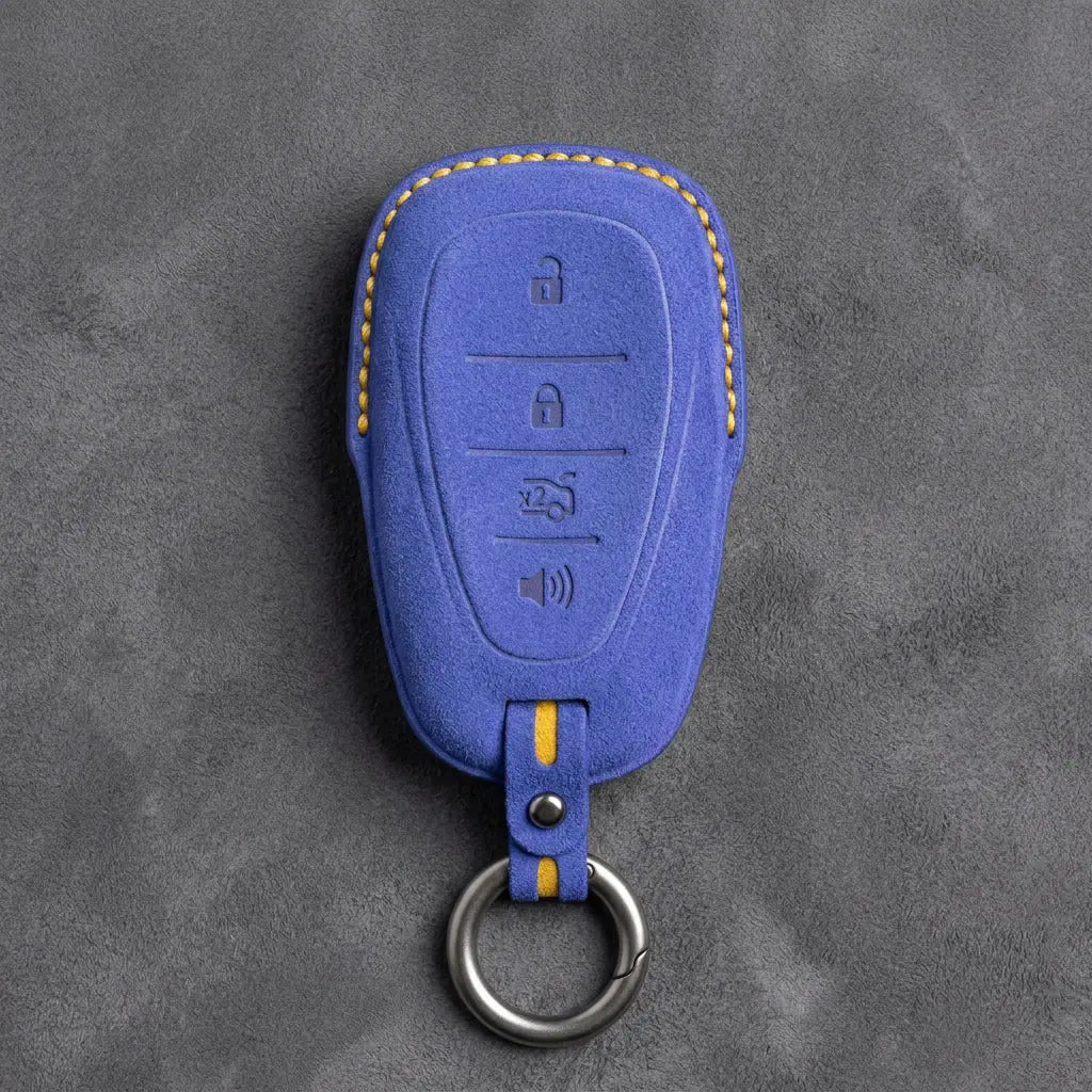 Chevrolet Hand-Stitched Alcantara Key Fob Cover – Chrome Shield 4-Button