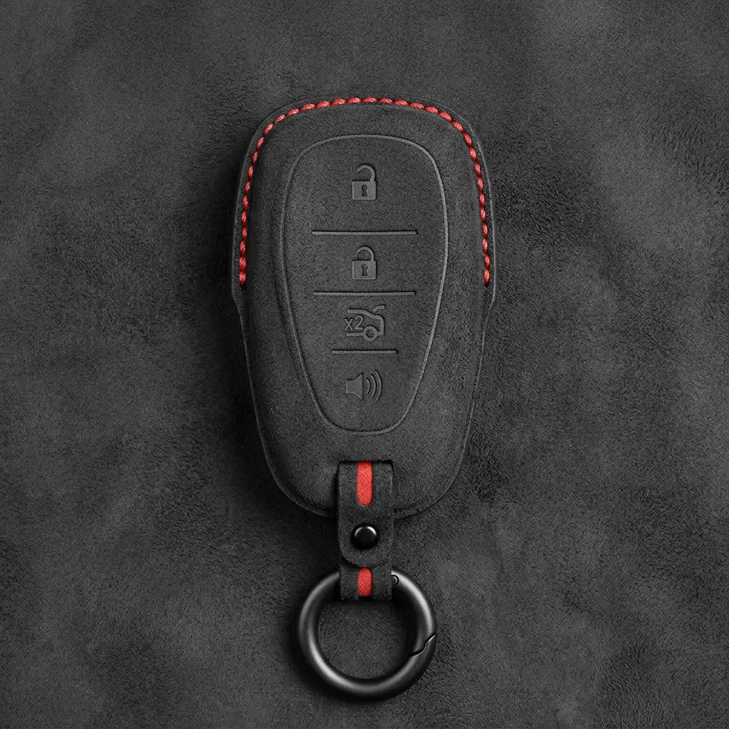 Chevrolet Hand-Stitched Alcantara Key Fob Cover – Chrome Shield 4-Button